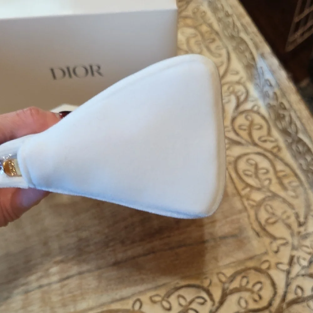 Christian Dior White Cosmetic Makeup Pouch Gold Logo + CD Lining With Box